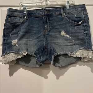 Torrid denim shorts with lace detailing- size 18